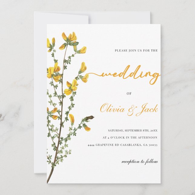 Invitation mariage boho fleur sauvage jaune (Devant)