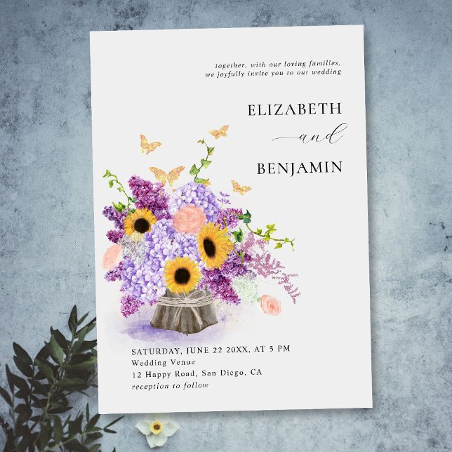 Invitation Mariage boho fleuri et rustique (Créateur téléchargé)