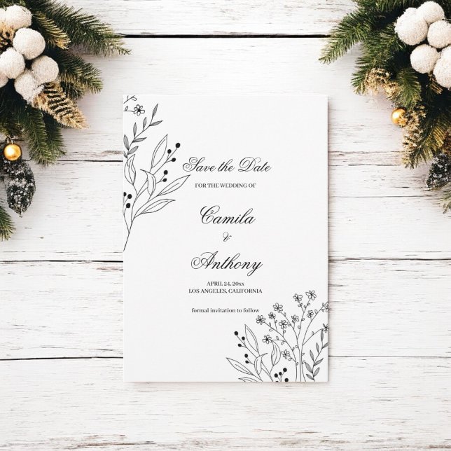 Invitation Mariage Boho floral noir et blanc (Créateur téléchargé)