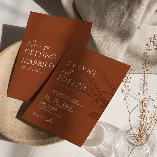 Invitation Mariage Boho minimaliste Burange Terracotta (Créateur téléchargé)