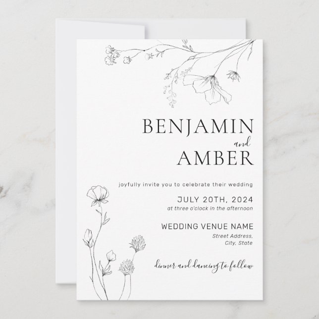 Invitation Mariage Boho minimaliste en ligne Fleur sauvage (Devant)