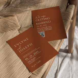 Invitation Mariage Boho Minimaliste Orange Terracotta Brûlé