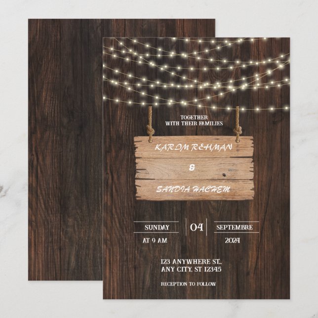 Invitation Mariage Boho moderne de la Bourgogne noire et de l (Devant / Derrière)