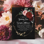 Invitation Mariage Boho moderne de la Bourgogne noire et de l<br><div class="desc">Faire-part de mariage fleurie romantique et moderne avec le noir et le rouge bordeaux - couleurs classiques qui ne sortent jamais du style.</div>