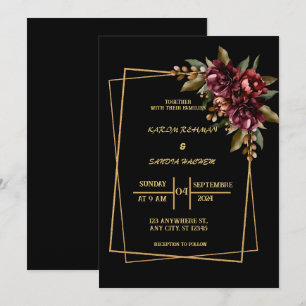 Invitation Mariage Boho moderne de la Bourgogne noire et de l