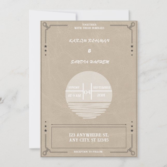 Invitation Mariage Boho moderne de la Bourgogne noire et de l (Devant)