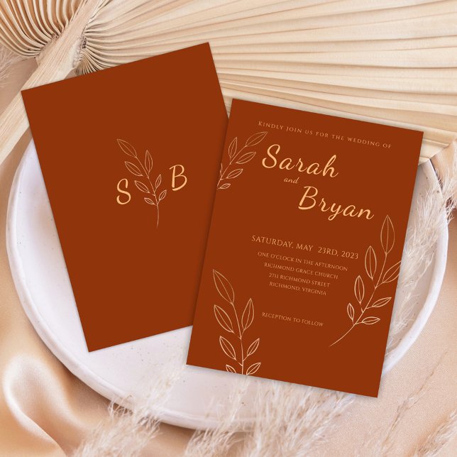 Invitation Mariage Boho Monogram Monogram Orange (Créateur téléchargé)