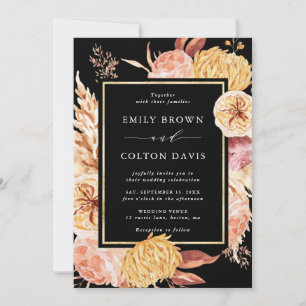 Invitation Mariage Boho noir Bourgogne en terre cuite