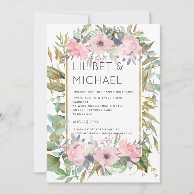 Invitation Mariage Boho rose pâle (Devant)