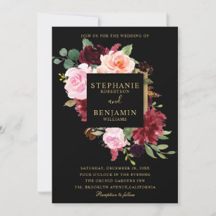 Invitation Mariage Boho Russe Floral de la Marine Rouge de Bo