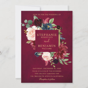 Invitation Mariage Boho Russe Floral de la Marine Rouge de Bo
