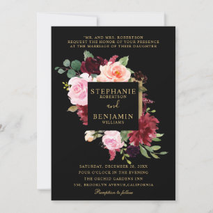 Invitation Mariage Boho Russe Floral de la Marine Rouge de Bo