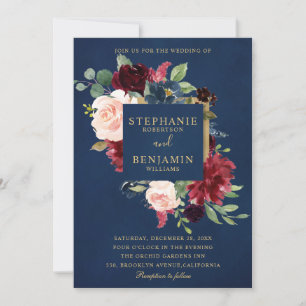Invitation Mariage Boho Russe Floral de la Marine Rouge de Bo