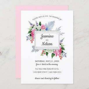 Invitation Mariage Boho Rustic Rose Lavande Blanche Fleurs