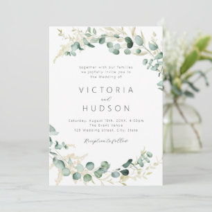 Invitation Mariage boho rustique eucalyptus vert
