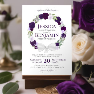 Invitation Mariage Boho rustique violet fleuri