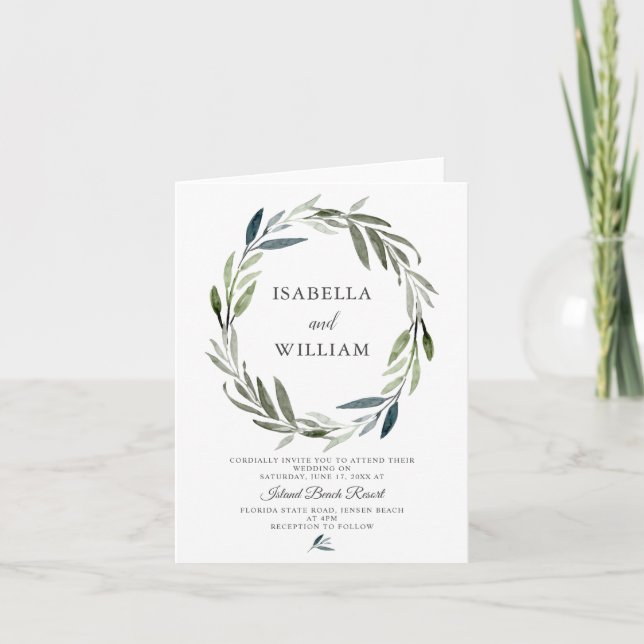 Invitation Mariage Boho vert moderne (Devant)