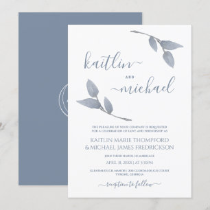 Invitation Mariage Boho Vines Simple Feuille Dusty Blue