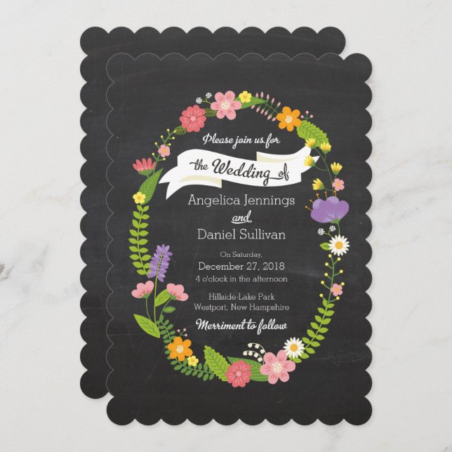 Invitation Mariage Boho Woodland Wreath (Devant / Derrière)