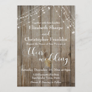 Invitation Mariage Bois Bruni et Lumières Blanches