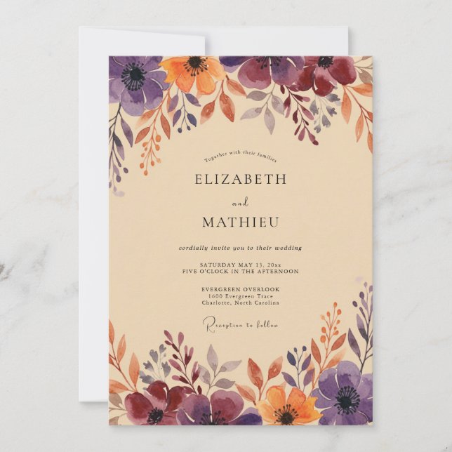 Invitation Mariage Bois de Chêne Chaud au Plum (Devant)