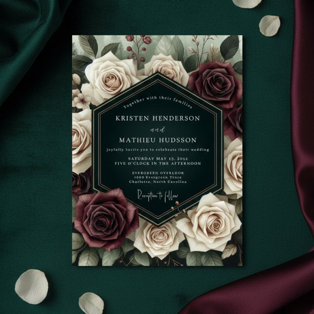 Invitation Mariage Bois de Rose Bourgogne (Créateur téléchargé)