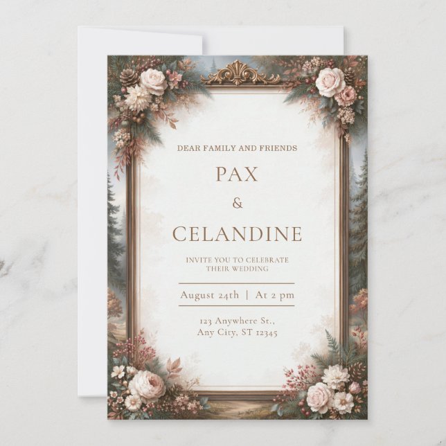 Invitation Mariage Bois Doré Antique Rose des Bois (Devant)