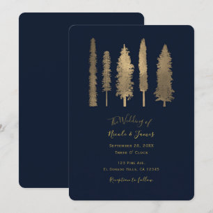 Invitation Mariage Bois Forestiers Sombre Bleu et Or