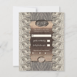 Invitation Mariage Bois Gris Cuivre Dentelle Crème Antique