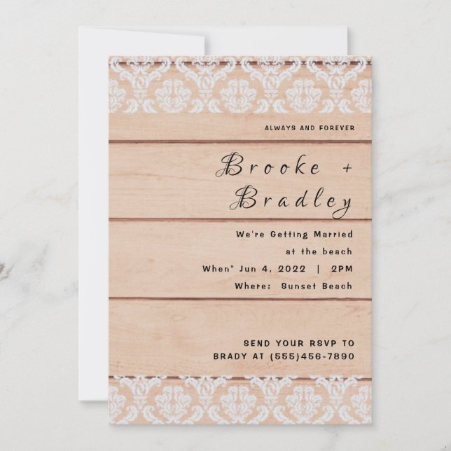 Invitation Mariage Bois Rustique & Dentelle (Devant)