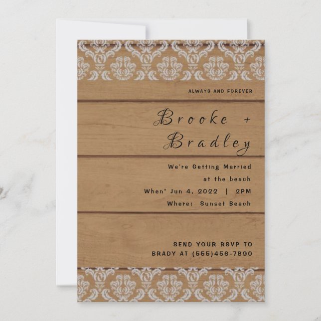Invitation Mariage Bois Rustique & Dentelle (Devant)