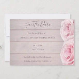 Invitation Mariage Bois Rustique Roses Roses Réelles Enregist