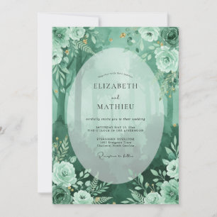 Invitation Mariage Boisé Atmosphérique Vert Émeraude