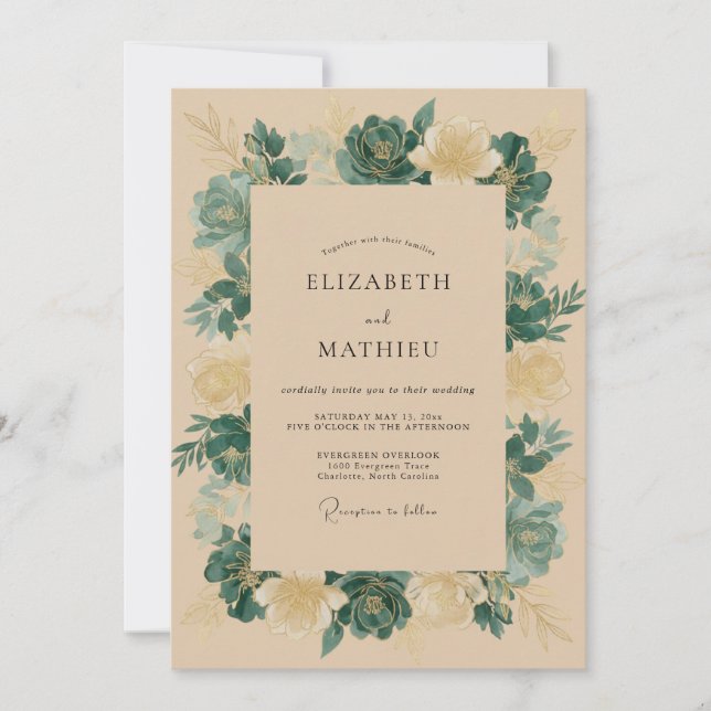 Invitation Mariage Boisé aux Tons Sombres de Sarcelle (Devant)