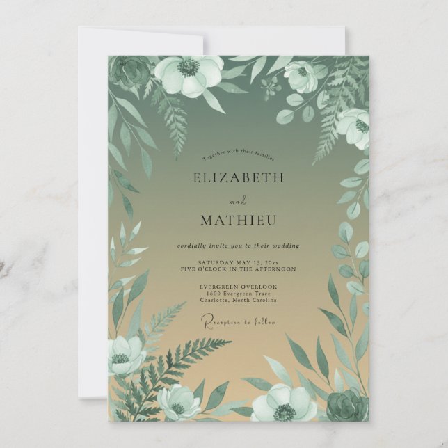 Invitation Mariage Boisé Bio Vert Mousse (Devant)