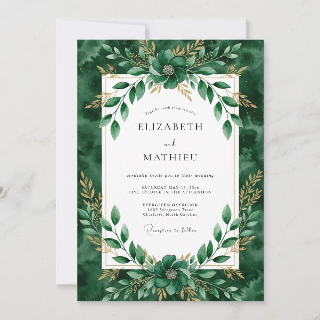 Invitation Mariage Boisé Émeraude Luxuriant (Devant)