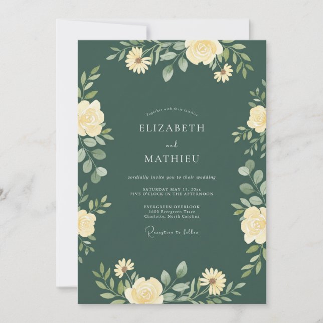 Invitation Mariage Boisé et Sombre de Vert Pin (Devant)