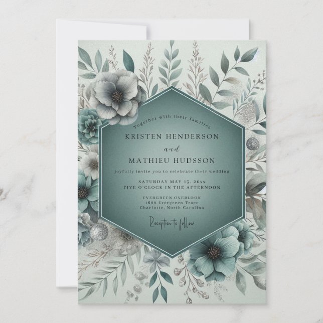 Invitation Mariage Boisé Éthéré de Teal (Devant)