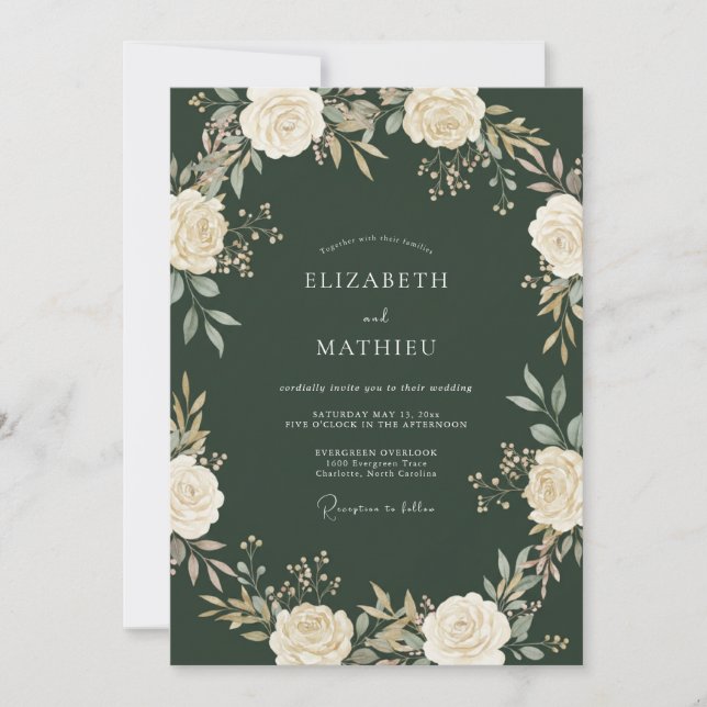 Invitation Mariage Boisé Exquis de Teinte Verte Chasse (Devant)
