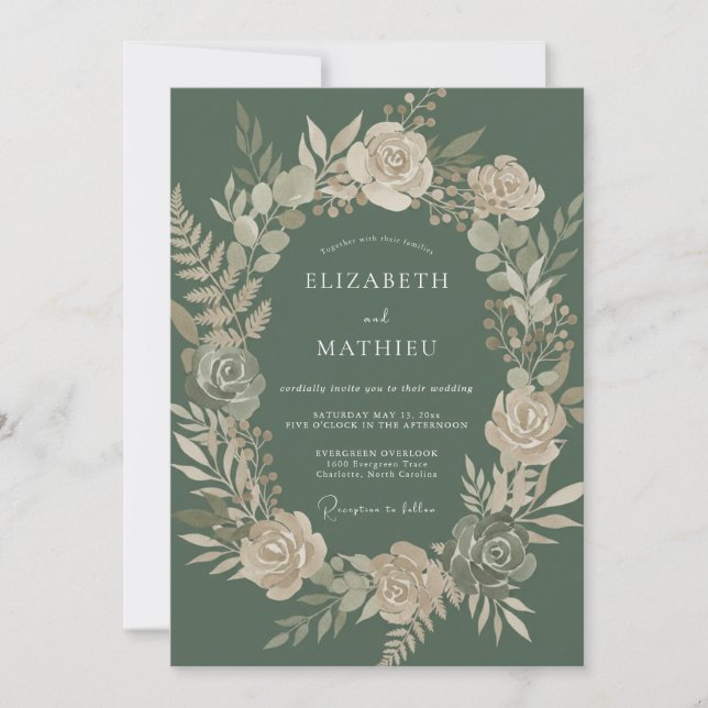 Invitation Mariage Boisé Luxueux Vert Sauge (Devant)