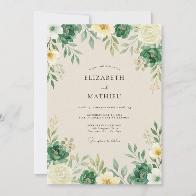 Invitation Mariage Boisé Luxuriant de Vert Émeraude (Devant)