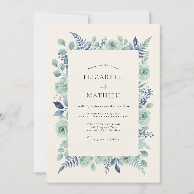 Invitation Mariage Boisé Luxuriant Vert Menthe (Devant)