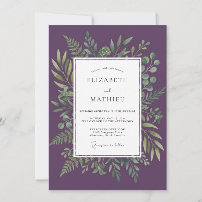 Invitation Mariage Boisé Luxuriant Violet (Devant)