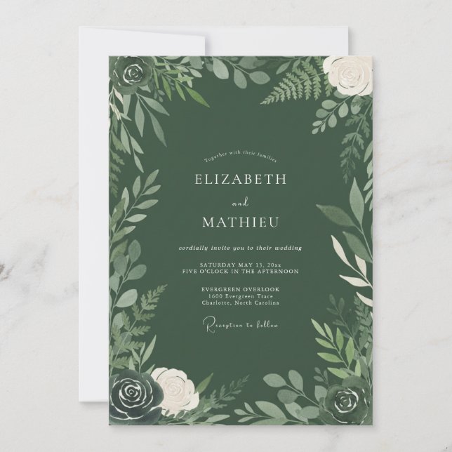 Invitation Mariage Boisé Opulent Vert Chasseur (Devant)