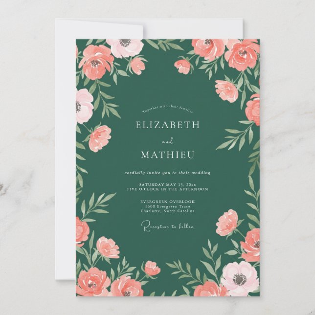 Invitation Mariage Boisé Romantique Vert Émeraude (Devant)