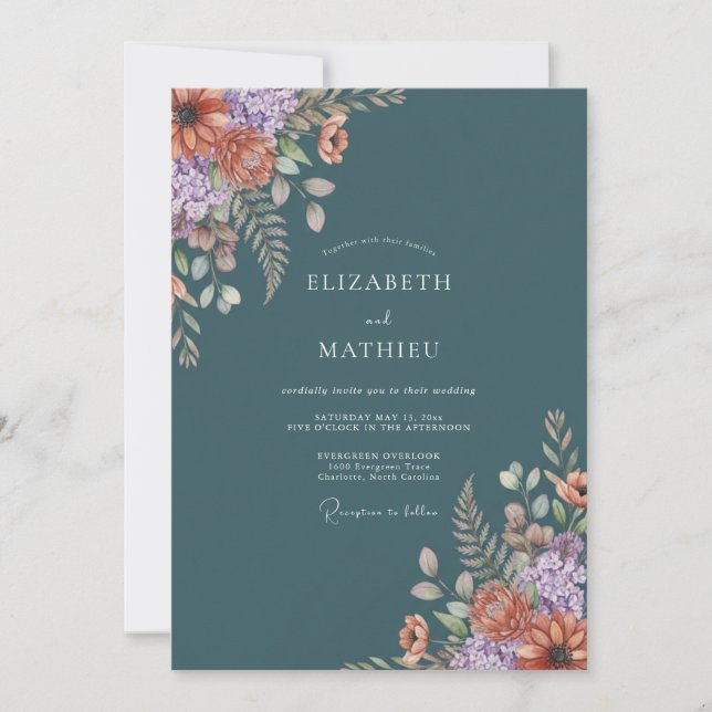 Invitation Mariage Boisé Sombre de Teal (Devant)