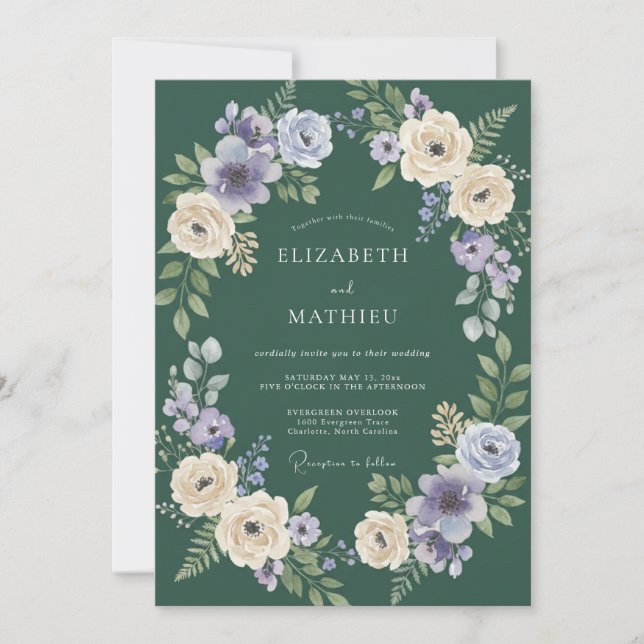 Invitation Mariage Boisée Éthérée de Vert de Forêt (Devant)