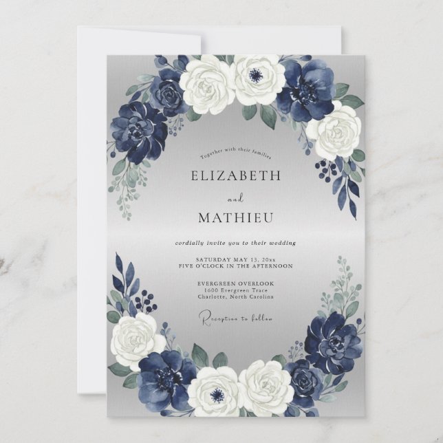 Invitation Mariage Boisée Rose Blanche de Minuit (Devant)