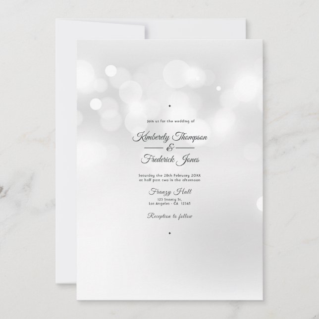 Invitation Mariage Bokeh Blanc (Devant)