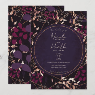 Invitation Mariage Bold Dark Floral Pourpre Bronze Baie